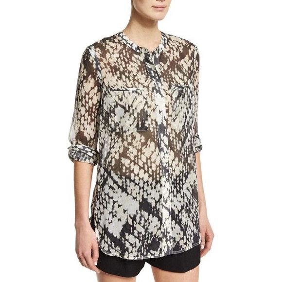 Vince 100% Silk Basketweave Pockets Flowing Blouse Sz 4 - Picture 1 of 6